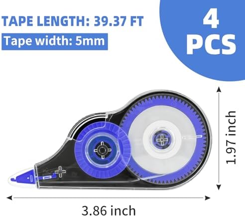 4 Pcs Colorful Correction Tape, 0.2 in Width, Clear