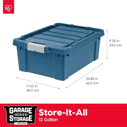IRIS USA 4-Pack 12 Gal Heavy Duty Lockable Storage Totes with lids, Navy