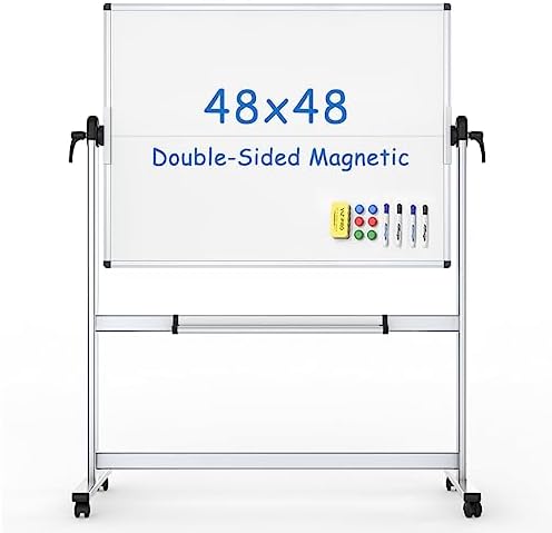VIZ-PRO Rolling Whiteboard, 48" x 48" Mobile White Board with Stand