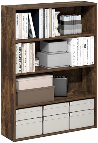 Furinno PASIR Book Shelf, 4-Tier Bookshelf with Open Storage Shelf, Standing Bookcase, 9.3 x 31.3 x 41.8, Easy Assembly, for Home Office, Bedroom, Living Room, Amber Pine