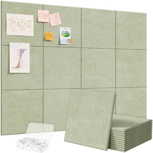 Lifewit 48"x 36" Felt Bulletin Board with Self-Adhesive, 12 Pack Cork Board Alternative for Walls, Large Pin Board Vision Board Message Board with 50 Pushpins for Office Decor, Room Decor, Sage