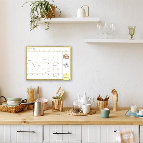 Golden Monthly Dry Erase Calendar Whiteboard for wall-16"X12" Portable Aluminum Frame,Magnetic Calendar White Board,Wall Planner Dry Erase Board for Office, Kitchen, School, Home-GG