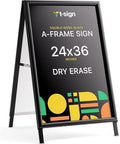 T-SIGN Sidewalk Sign for Indoor & Outdoor Sign - Open Aluminum A Frame Sign Poster Board 24x36 Inches, White Dry Erase Surface - Heavy Duty Double Sided Sandwich Board, Street Advertising Sign Board