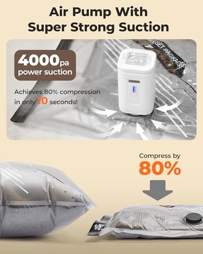 BAGSMART 15 Pack PA+PE Travel Vacuum Bags with Wireless Pumpe