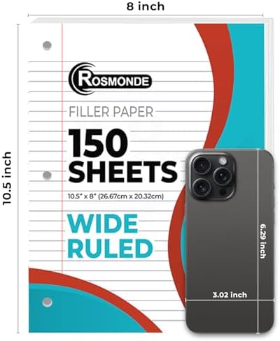 Rosmonde 6750 Sheets Loose Leaf Paper Bulk, 45 Pack, Wide Ruled Paper