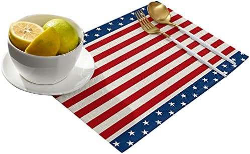 July 4th Placemats Set of 6-Patriotic Stripes and Stars Heat Resistant Placemat Washable Cotton Linen Table Mats Memorial Day Independence Day Party Summer Holiday Decorations for Kitchen Dining Table