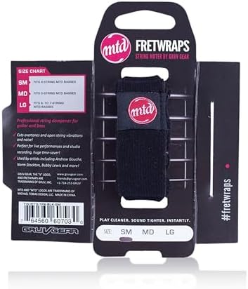 Gruv Gear Fret Wrap & Guitar Mute MTD Edition, Fretwrap for Acoustic, Electric & Bass | String Dampener Recording, Tapping & Practice Accessory (1 Pack, Small Black, Fits 4 String Bass, 6 String