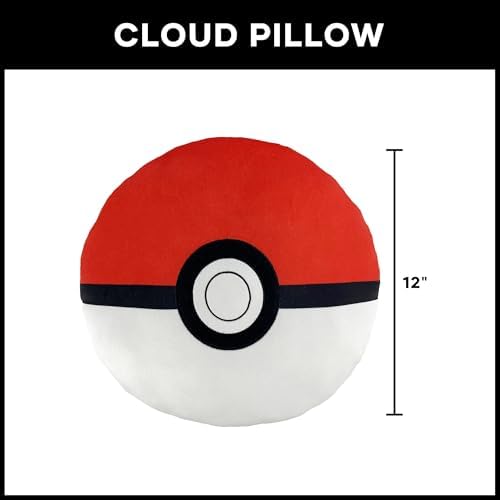 Northwest Pokemon Poke Ball Cloud Pillow 12" – Plush Pokemon Stuffed Toy, Kids Room Decor, Cartoon Character Pillow, Gift for Boys & Girls