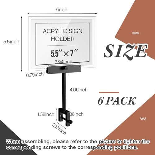 FoldTier 6 Set 5.5 x 7 Inch Clothing Rack Sign Holder Aluminum Alloy Retail Sign Holder with Clamp Acrylic Frame for Retail Stores Price Card Display(Black)