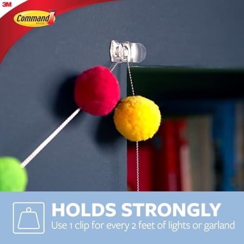 Command Decorating Clips,40 Clips and 48 Strips,Damage-Free Hanging Light-Clips with Adhesive Strips,No Tools Small Wall Clip for Hanging Lights and Cables,(Pack of 12)