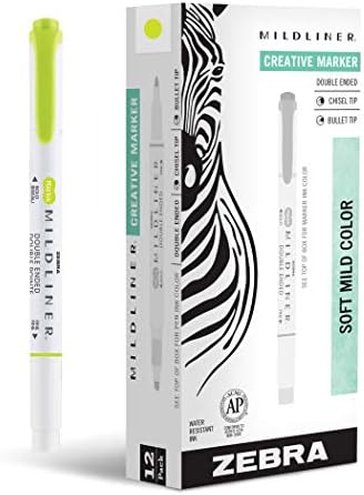 Zebra Pen MILDLINER No Bleed Highlighter, Citrus Green, Dual Tip, 12-Pack