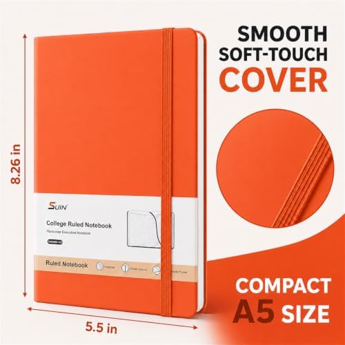SUIN 6 Pack A5 Hardcover Lined Journal Notebooks, 200 Pages, Orange