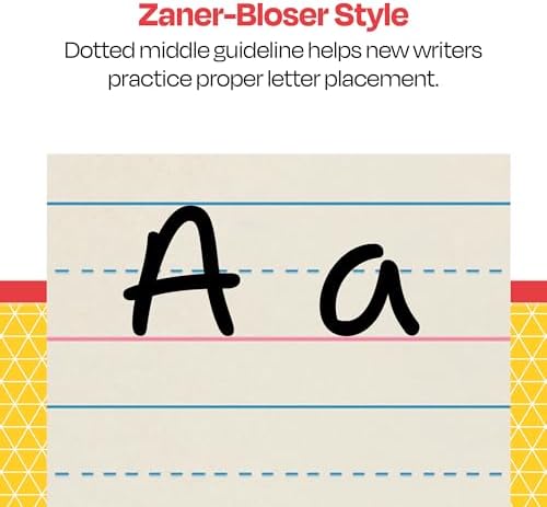 School Smart Zaner-Bloser Writing Paper, Handwriting Practice Lined Paper, Grade 2 Learning, 5/8 Inch Rule, 10-1/2 x 8 Inches, 500 Sheets