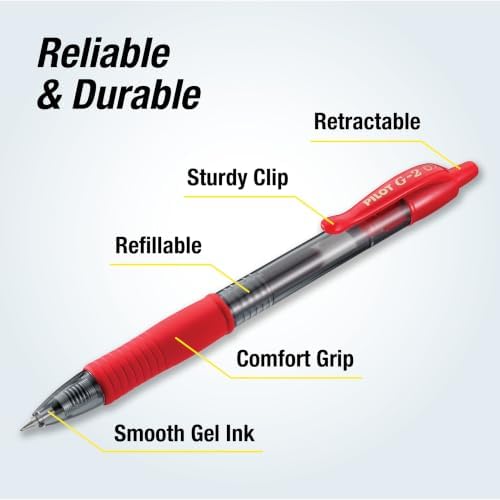 PILOT G2 Premium Rolling Ball Gel Pens, Fine Point 0.7mm, Red Ink, 14-Pack