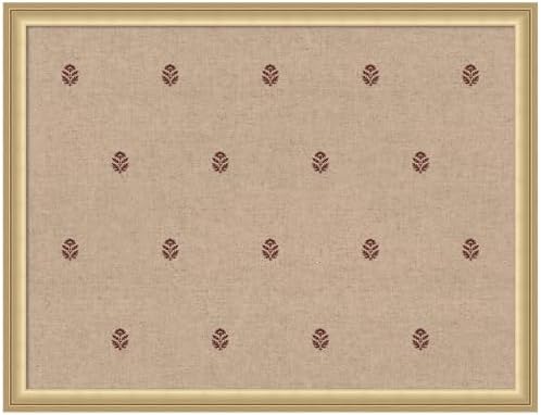 Kate and Laurel Framed Fabric Pinboard 26 x 20, Red Botanical Block Print Printed Linen Classic Bulletin Board for Use as a Vision Board or Wall Organization, Florence Gold Frame