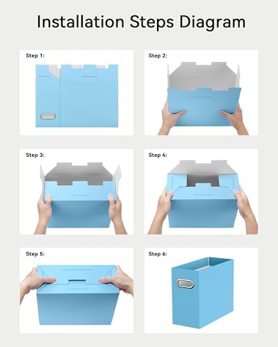 Oterri Portable Collapsible Cardboard File Box with Handle for Letter-Size | 8-Pack. Stainless Steel Handle. Label Stickers Included. Fits Letter Folders (Not Included). Home, Office, School, Dorm, Tax.