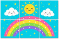 6 Pack Art Acoustic Panels Sound Absorbing Cute Rainbow Smiling Sun Clouds Stars Blue Decorative Soundproof Wall Panels Self Adhesive for Home Recording Studios 72"x48"