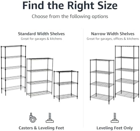 Amazon Basics 5-Shelf Adjustable Heavy Duty Steel Wire Storage Shelves for Garage, Kitchen, Easy Assembly, 36" x 14" x 72", Black