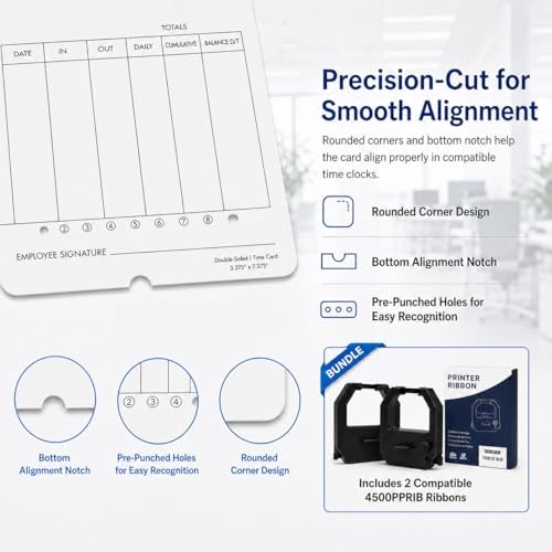 1100 Time Cards Compatible with Nile 4500PP/4500PP10 & Pyramid 3800/3800-10 Time Clocks, Numbered 1-100 Monthly Double-Sided Timecards for Employees, 3.37" x 7.37"
