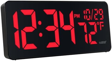 La Crosse Technology 513-1411R Red Digital LED Wall Clock with Indoor Temperature