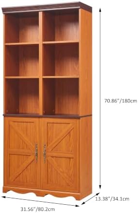 KEIKI Farmhouse Freestanding Bookcase, Modular Storage Cabinet, Dark Oak