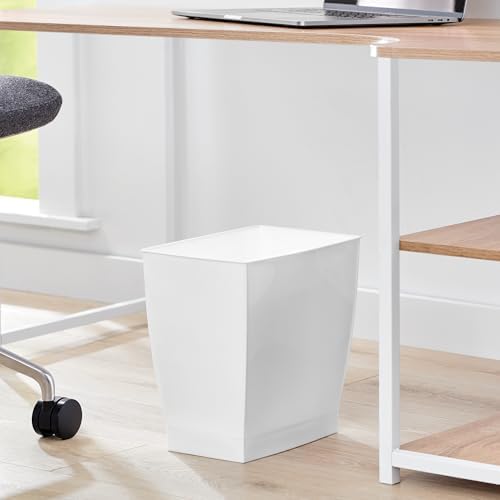 iDesign,Plastic Spa Rectangular Trash, Waste Basket Garbage Can for Bathroom, Bedroom, Home Office, Dorm, College, 2.5 Gallon, White