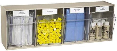 Akro-Mils TiltView Plastic Storage Cabinet with 4 Tilt Out Bins, Horizontal Plastic Parts Organizer, Teacher Toolbox, and Office Supply Organizer, 23-5/8" W x 8-3/16" H x 6-3/4" D, Stone