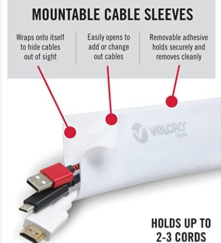 VELCRO Brand Mountable Cable Sleeve, White, 8 in, 2 Pack