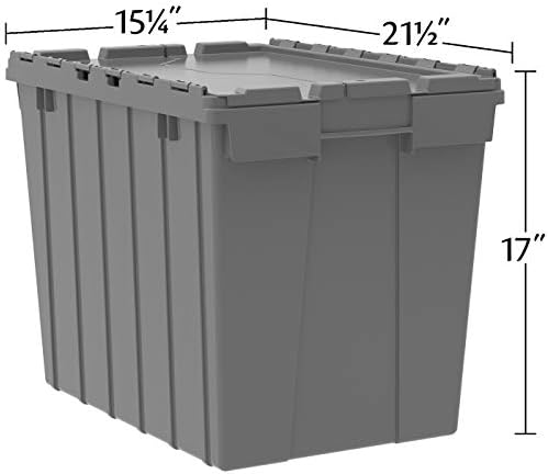 Akro-Mils 39170 Industrial Plastic Storage Tote with Hinged Attached Lid, (21-Inch L by 15-Inch W by 17-Inch H), Blue, (3-Pack)