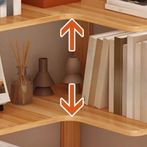 Vertical L-Shape Storage with Open Back 5 Shelves Corner Bookshelf Wood Floor Rack Student Integrated Wall Bookcase Corner Cabinet Multi-layer Storage Cabinet Light Walnut 24"L x 24"W x 63"H