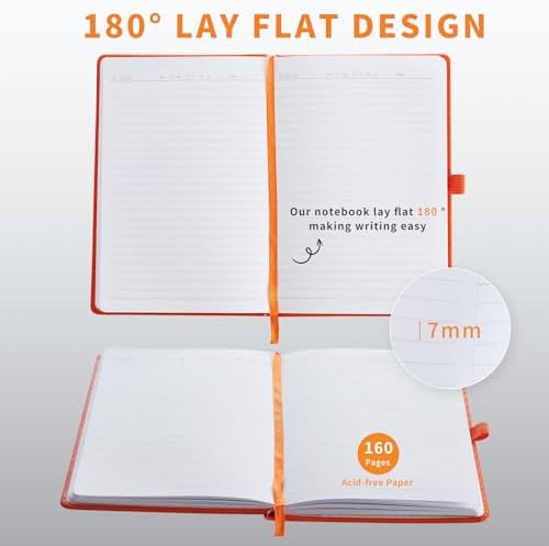 Heture Hardcover Notebooks, A5 Lined Journals Notebook for Writing 160 Pages, 8.2 x 5.5 inch, Classic Ruled Notebooks for College/Work/Travel (Orange, 1 Pack)