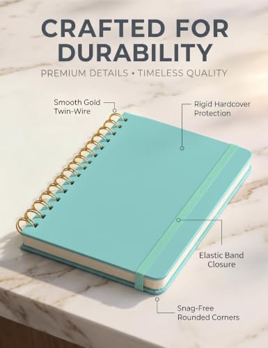 5 Pack Hardcover Spiral Notebooks, 8.3" x 6.3" Lined Journal Set, 100 GSM Bleed-Resistant Paper, 200 Pages Twin-Wire Bound Notebook with Elastic Band & Category Stickers for Office, School