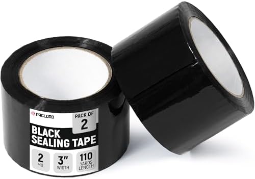 3" x 110 Yards Black Packing Tape, 2 Rolls - 2.0 Mil Carton Sealing Tape