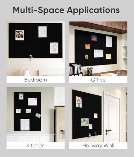 Large Cork Board for Walls 36" x 24", 6 Pack Felt Wall Tiles with Push Pins for Office Home, Pin Board Bulletin Board for Photo Pictures, Black