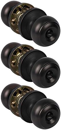KNOBWELL 3 Pack Privacy Door Knobs with Lock for Bedroom/Bathroom, Keyless Interior Door Knob Locksets, Oil Rubbed Bronze Round Door Knob, Locking Interior Bronze
