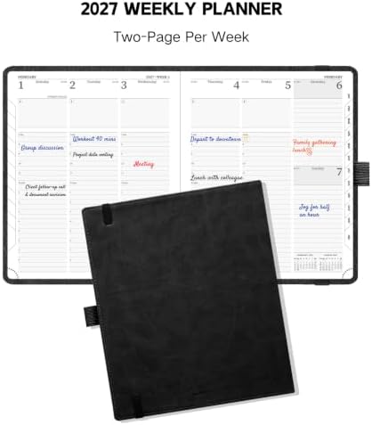 2027 Weekly Black Planner, 8.5" x 6.5", Calendar Book for Work