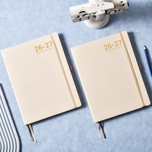 Planner 2026-2027 - JUL 2026 - JUN 2027, Leather Planner 2026-2027, Weekly and Monthly Planners, Leather Cover Planners with Thick Paper, Back Pocket with Notes Pages, Seashell Gold (8.5" x 11")