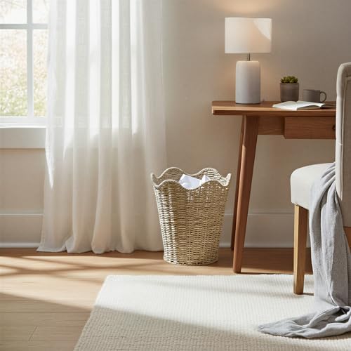 Household Essentials Woven Wastebin with Scalloped Edge, Natural