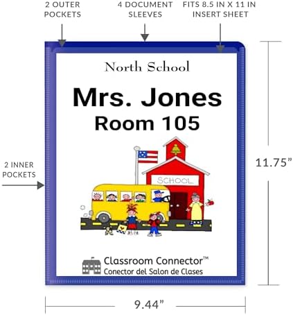 C-Line Classroom Connector™ Multi-Pocket School-to-Home Portfolio, Blue, 15/BX (32305), 9.5 x 11.75 x 0.25