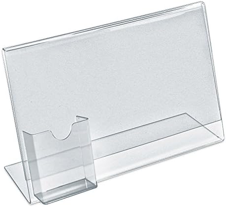 Azar Displays 252043 11" W x 8.5" H Horizontal L-Shape, Slanted Acrylic Sign Holder with Attached Brochure Holder
