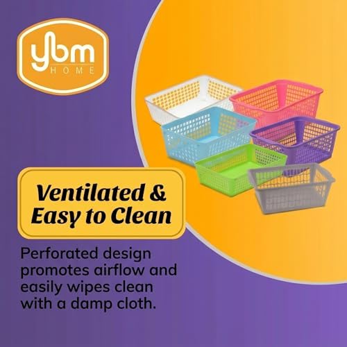 YBM HOME Plastic Perforated Storage Basket Bin Office Drawer, Shelf Desktop Countertop Tray Organizer 32-1188 (12, Pink)