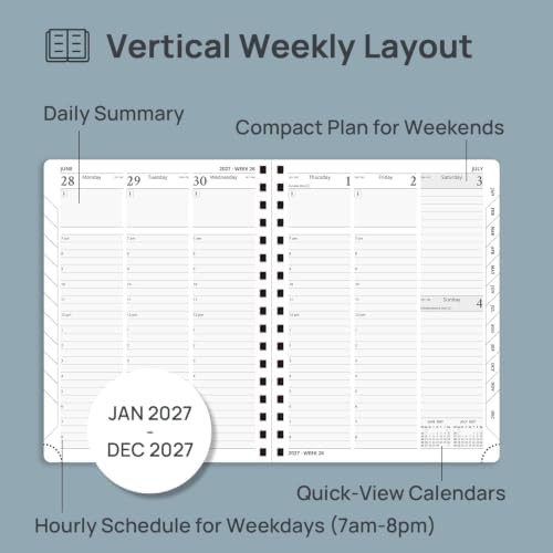 POPRUN 2027 Planner, 6.5'' x 8.5'', Weekly and Monthly Daily Calendar Book