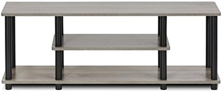 Furinno Turn-N-Tube No Tools 3D 3-Tier Entertainment TV Stand up to 50 inch TV, Round Tubes, French Oak Grey/Black | for TV up to 50 Inch, Open Frame Rectangular Entertainment Center with Storage Shelf, TV Console, for Living Room, Bedroom