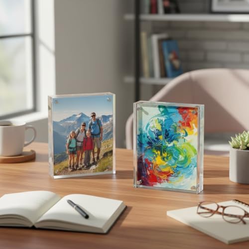 Azar Displays 104437 Acrylic Photo Frame Magnetic Set with 4x6 and 5x7 size, 2-Pack