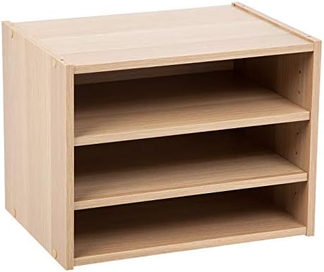 IRIS USA 3-Shelf Modular Wood Stackable Storage Box, Light Brown