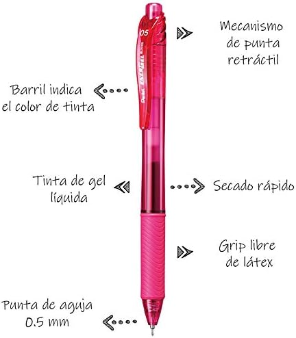 Pentel EnerGel-X Retractable Liquid Gel Pen (0.5mm) Needle Tip, Fine Line, Pink Ink, Box of 12 (BLN105-P)