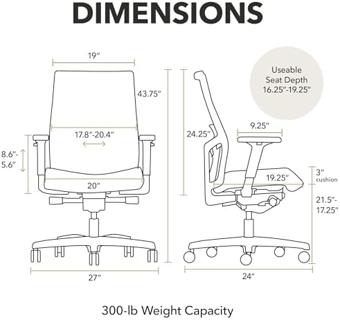 HON Ignition 2.0 Ergonomic Office Chair, Lumbar Support, Desk Chair, Sky