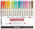 Zebra Pen MILDLINER No Bleed Brush Pen, Assorted Soft, Dual Tip, 15-Pack