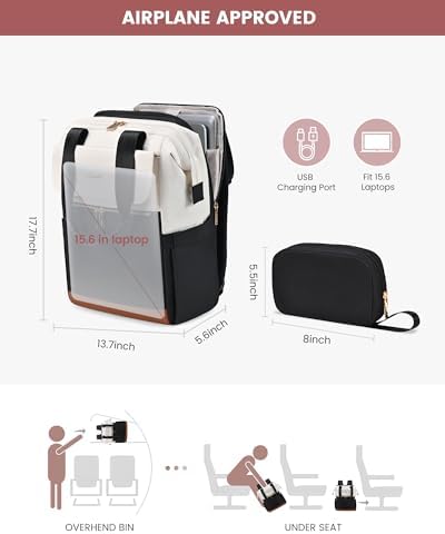 LOVEVOOK Laptop Backpack for Women with Giant Tumbler Holder, 15.6 Inch Work Laptop Bag with USB Port, Fashion Teacher Nurse Backpack Purse, Waterproof Travel Computer Backpack, 2PCS, Beige - Black