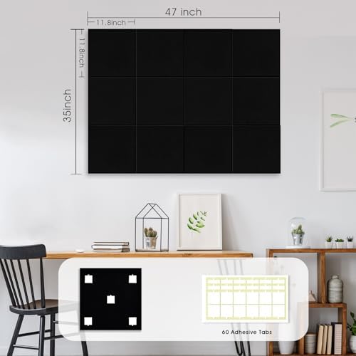 48" x 36" Large Felt Bulletin Board 1/2" Thick, Black